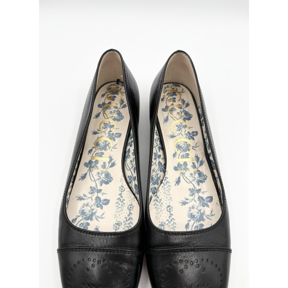 Gucci Black Leather Flats w/ Perforated GG Logo Accent Sz EU 38.5 - Picture 5 of 13